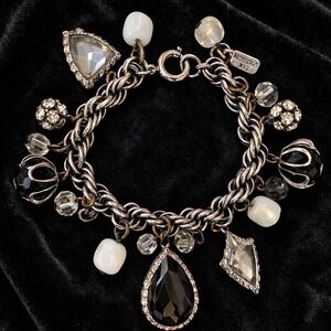 Vtg Accessocraft NYC Runway Gothic Statement Charm Bracelet Smoky Crystal Lucite